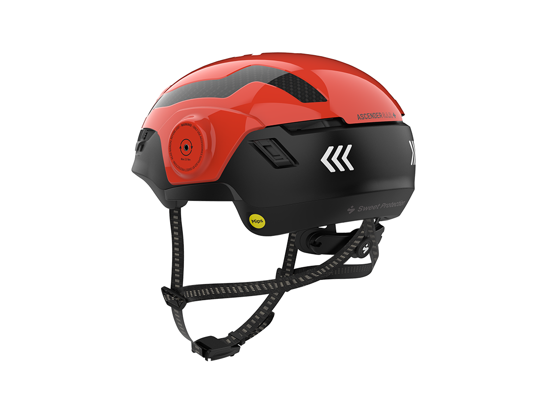 Ascender SAR helmet in Bright Red, rear three-quarter view, without accessories