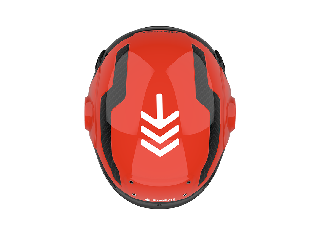 Ascender SAR helmet in Bright Red, top view, without accessories