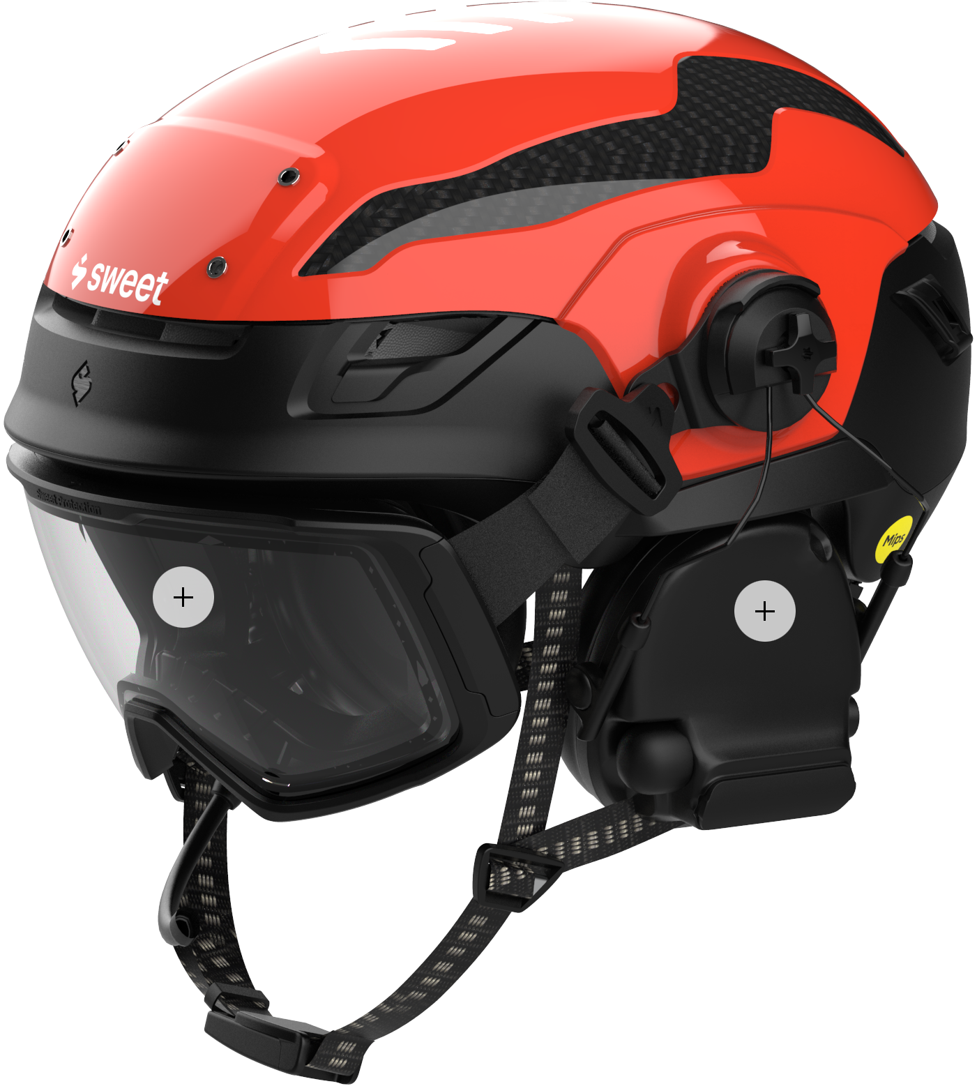 Helmet with visor and comms headset fitted